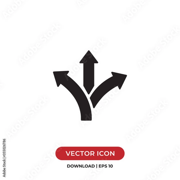 Obraz Three-way direction arrow icon vector. Road direction sign