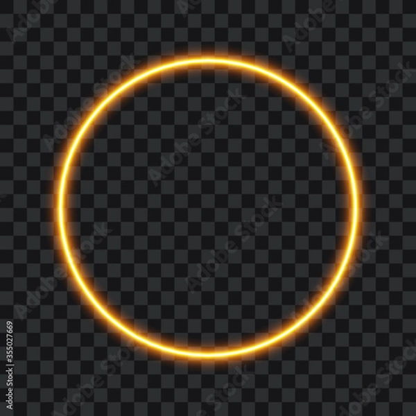 Obraz Golden neon circle, yellow neon frame, vector illustration.