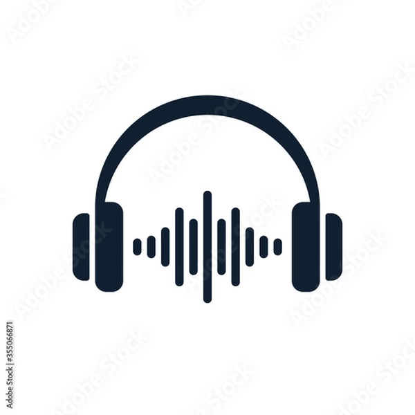 Fototapeta Headphones minimal icon with sound waves