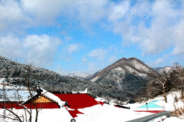 Obraz 한국의 시골집 겨울풍경