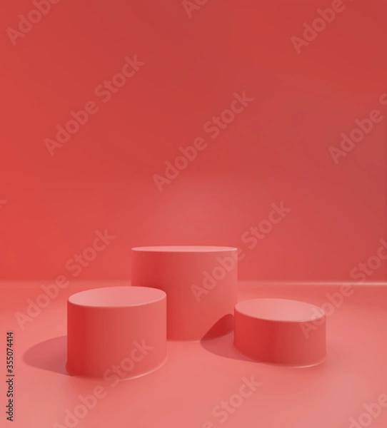 Fototapeta Minimal luxury red design Cylinder circle box podium. concept display scene stage platform showcase, product, sale, banner, presentation, cosmetic. 3D