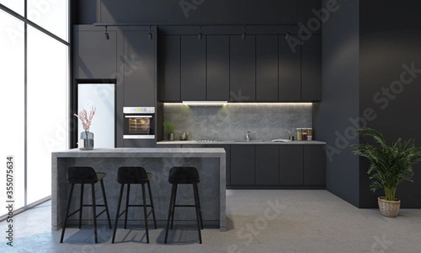 Obraz modern dark gray kitchen interior