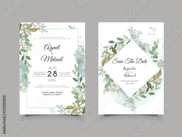 Obraz wedding invitation card with elegant flower and leaves