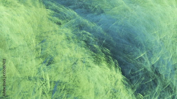 Fototapeta Abstract colorful chaotic green and blue shapes. Creative painted texture. Fantastic 3D rendered digital fractal illustration.