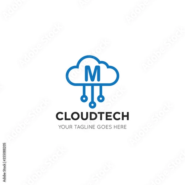 Fototapeta initial leter m cloud logo and icon vector illustration design template