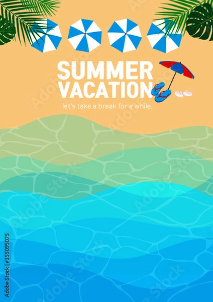 Obraz 여름바다-해변, 파라솔, 샌들, 파도,바닷물