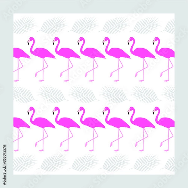 Obraz 분홍색 플라밍고와 야자잎의 패턴