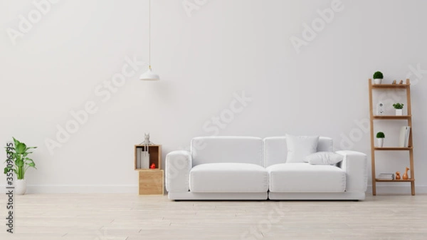 Fototapeta Interior poster mock up living room with colorful white sofa . 3D rendering.