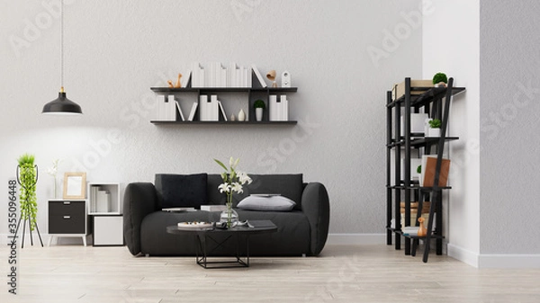 Fototapeta Interior poster mock up living room with colorful white sofa . 3D rendering.