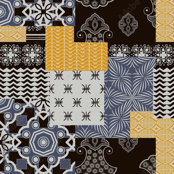 Obraz Bandanna patchwork fabric. Flap fabric with geometric ornaments.
