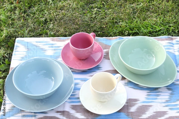 Fototapeta colored plate cuup coffe tableware kitchenware 