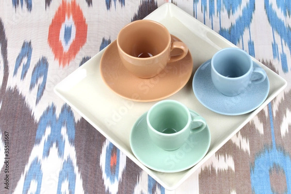 Fototapeta colored plate cuup coffe tableware kitchenware 