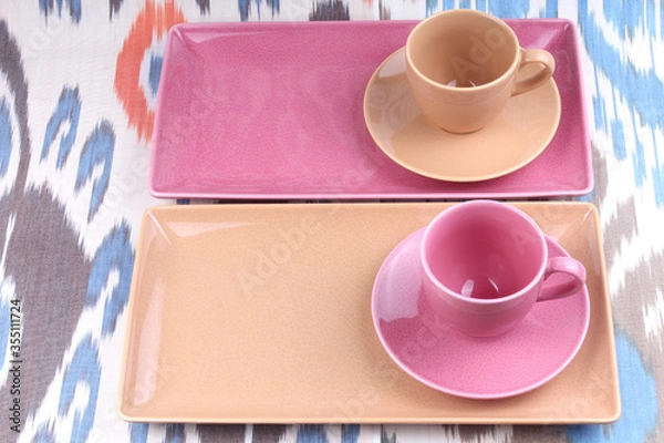 Fototapeta colored plate cuup coffe tableware kitchenware 