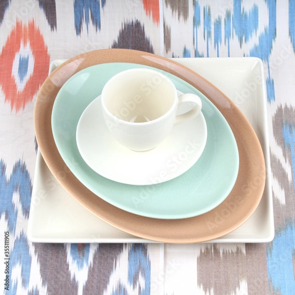 Fototapeta colored plate cuup coffe tableware kitchenware 
