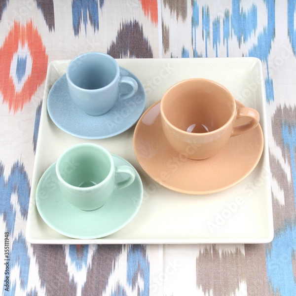 Fototapeta colored plate cuup coffe tableware kitchenware 