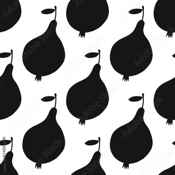 Fototapeta Fruit silhouette isolated on white background seamless pattern. Repeating vector illustration.