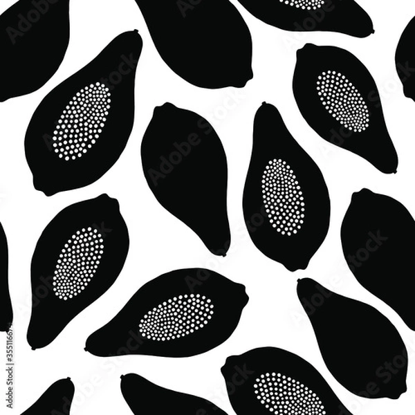 Fototapeta Papaya silhouette seamless pattern vector illustration. Hand drawn fruits isolated on white background, tropical repeating design for textile, wallpaper, backdrop. 