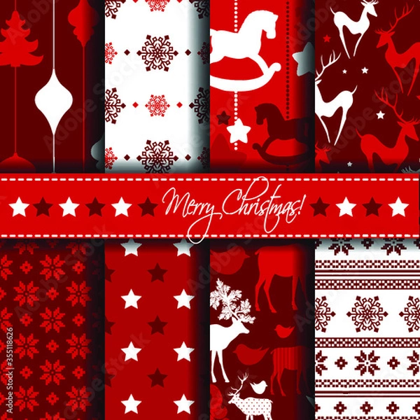 Obraz Set of christmas seamless vector patterns, prints