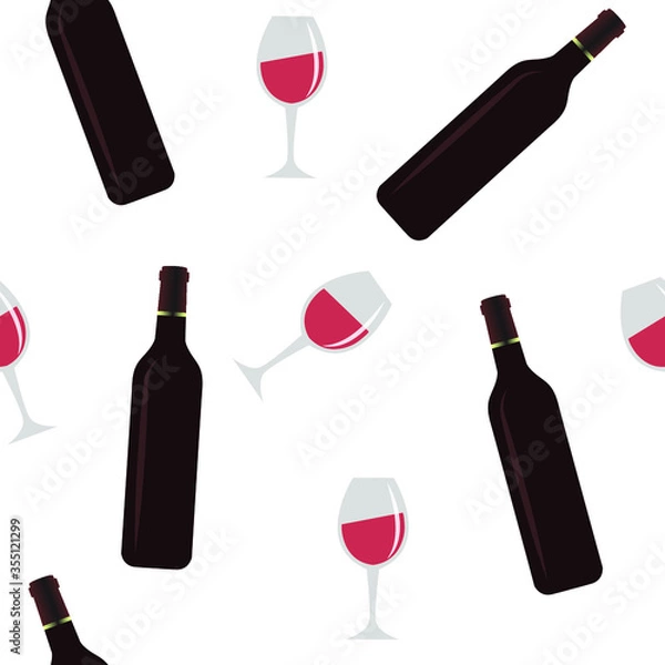 Fototapeta red wine bottles seamless pattern