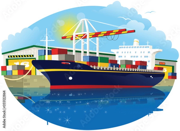 Obraz Container ship and dock crane