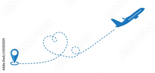 Obraz Travel plane path colour icon or dashed line vector for Airplane path.