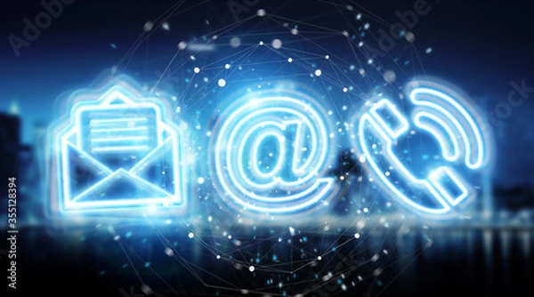 Obraz Digital contact blue holographic interface 3D rendering