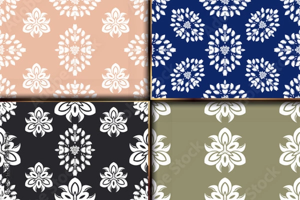 Fototapeta Set seamless color damsk pattern. Allover vector design for fabric, apparel textile, interior, wallpaper, phone case.