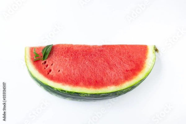 Obraz Sliced of fresh red ripe watermelon with mint on white background