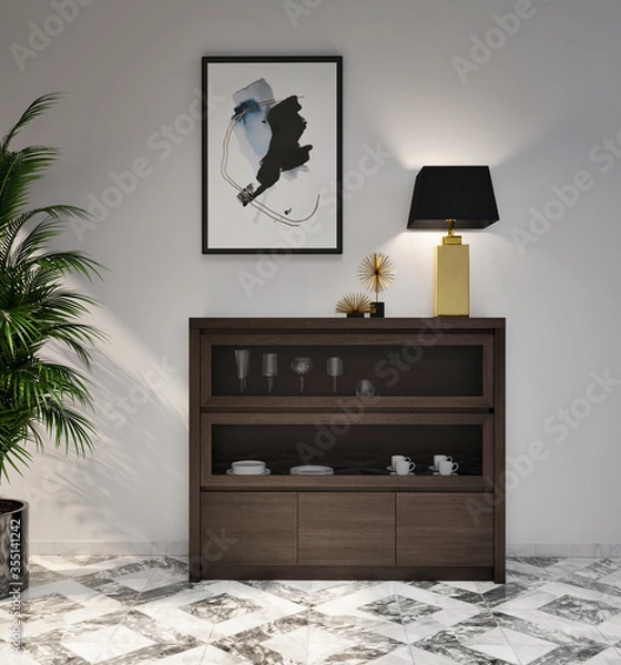 Fototapeta Mueble buffet y lámpara en un apartamento de lujo 