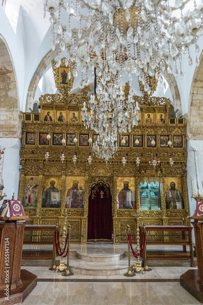 Obraz Omodos, Cyprus - AUGUST 7, 2019: Interior of Timios Stavros Monastery