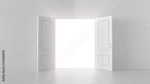 Obraz 3d render shine of an open door in a bright room