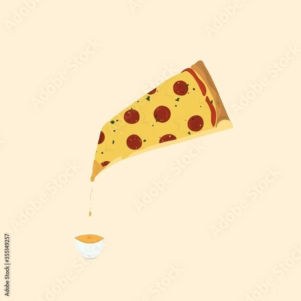 Fototapeta Illustration of pizza dipped into sauce concept, isolated flat pizza icon design
