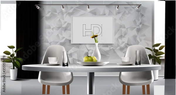 Fototapeta Detailed vector template of modern interior design with white desk and chairs