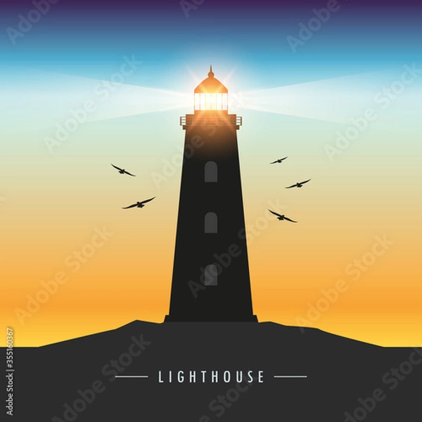 Obraz lighthouse silhouette icon landscape vector illustration EPS10
