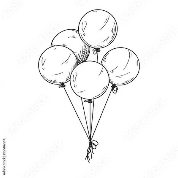 Fototapeta Different balloons. Inflatable balls on a string. Vector illustration