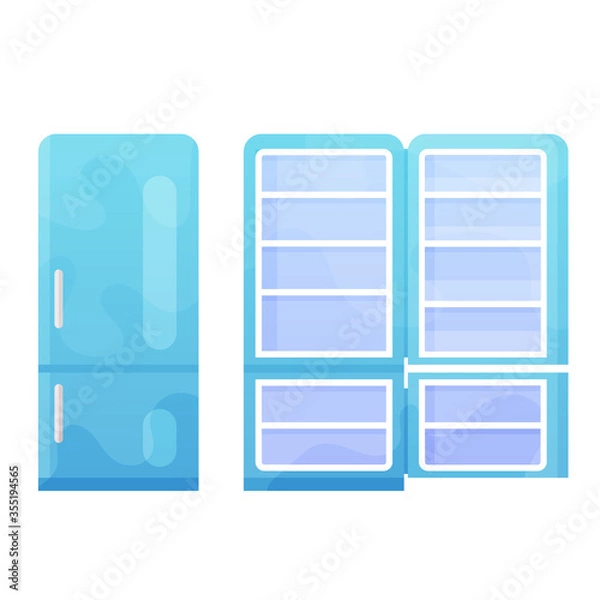 Fototapeta Open and closed blue refrigerator vector flat illustration
