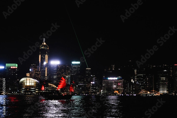 Obraz Night view of the Hong Kong skyscrapers.