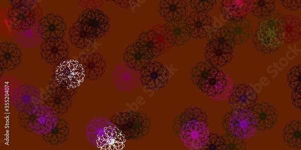 Fototapeta Light Pink, Yellow vector doodle texture with flowers.
