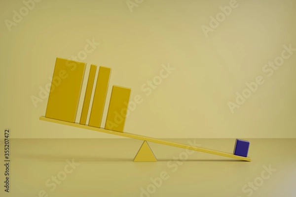 Fototapeta 3d render yellow bars. Balance, concept.Bar chart,