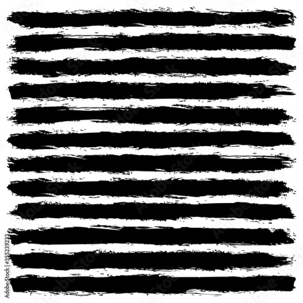Fototapeta Set of black brush strokes on white background. Brushstrokes left an imprint with grunge paint texture. Vector illustration is a graphic element for artistic design projects.