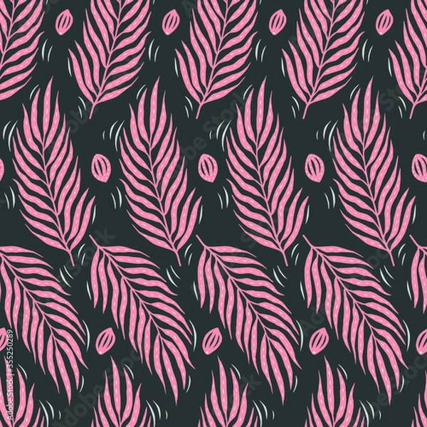 Fototapeta Palm leaves seamless pattern. Tropical plant vector repeating illustration for textile, wallpaper design.