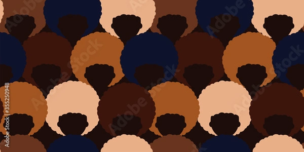 Obraz seamless pattern with abstract silhouettes of black people with afro hairstyle. black lives matter. women and men. Stop racism concept.