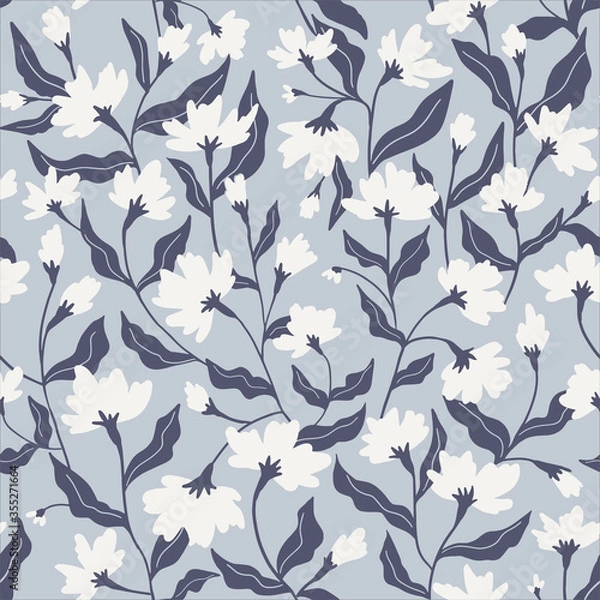 Obraz Vector seamless background with flowers, vintage style. Hand drawn fabric design. Vector cute repeated pattern for fabric, wallpaper or wrap paper