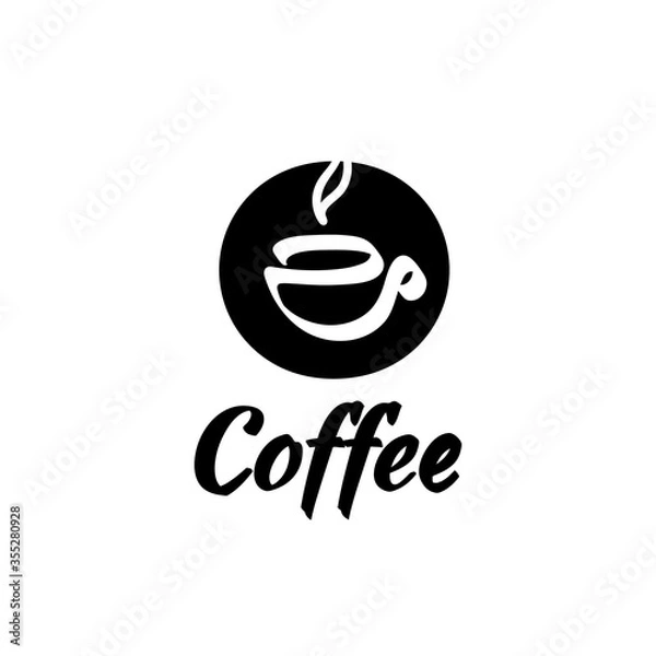 Fototapeta Vector illustration logo coffee with an abstract cup, black and white