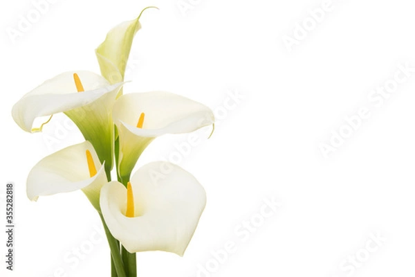 Obraz Bouquet blooming calla lilly flowers isolated on a white background with copy space