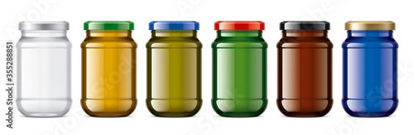 Obraz Set of Colored Glass Jars. 