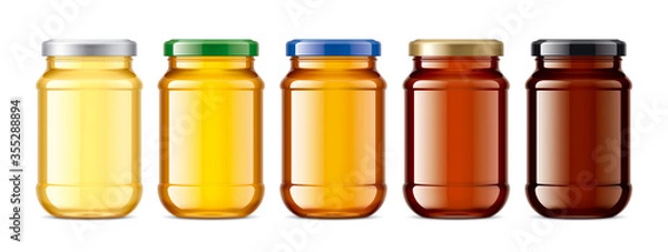 Fototapeta Set of Glass Jars with Honey. 
