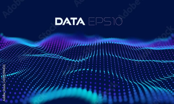 Fototapeta 3d wave particle grid. Abstract 3d grid design. Dark abstract background. Vector concept art. Liquid color abstract background design. Futuristic concept. Wavy wallpaper.