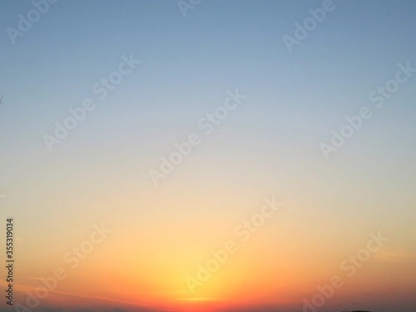 Fototapeta 日本の田舎の風景　1月　夕焼のグラデーション