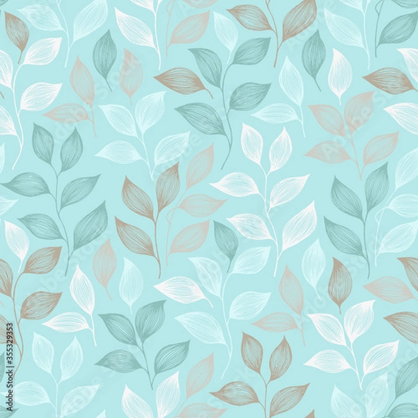 Fototapeta Wrapping tea leaves pattern seamless vector illustration.